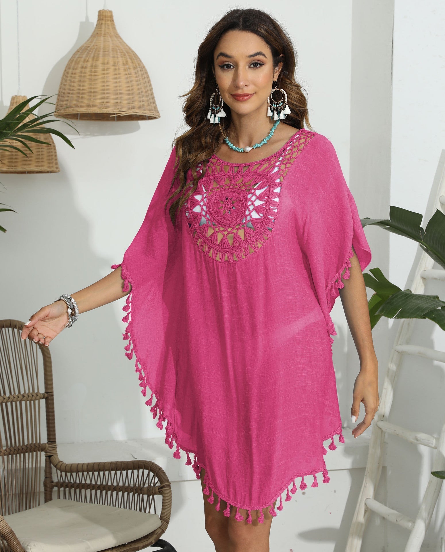 Women Ruffled Dress Women Clothing Hand Crocheting Stitching Tassel Beach Beach Cover Up Bella Mia